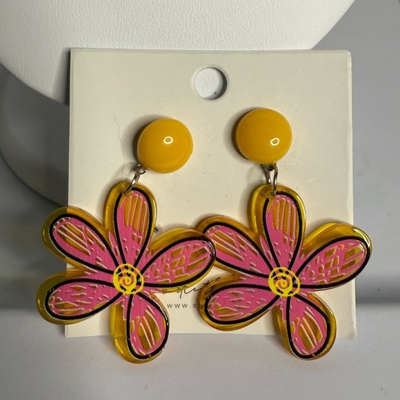 Little Things Pink and Yellow Flower Earrings - Picture 5 of 5